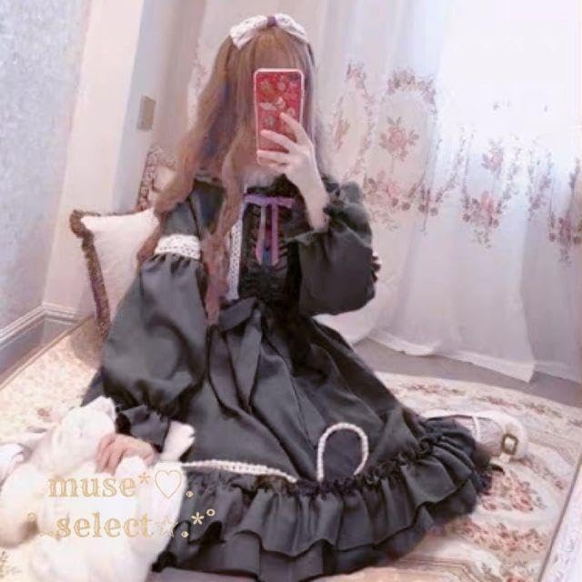 Amazon.co.jp: ロリータ ドレス ワンピース 黒 ゴスロリ 地雷系